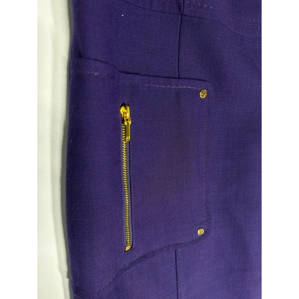 Tory Burch Petra Purple Sleeveless Sheath Dress Wool Blend Gold Hardware Size 12 - Picture 6 of 14
